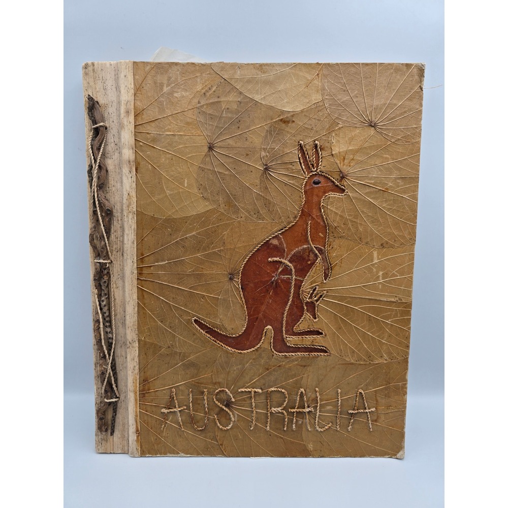 Unbranded Photo Album Large Brown Good‎ Vintage Australia Leaf Art Kangaroo